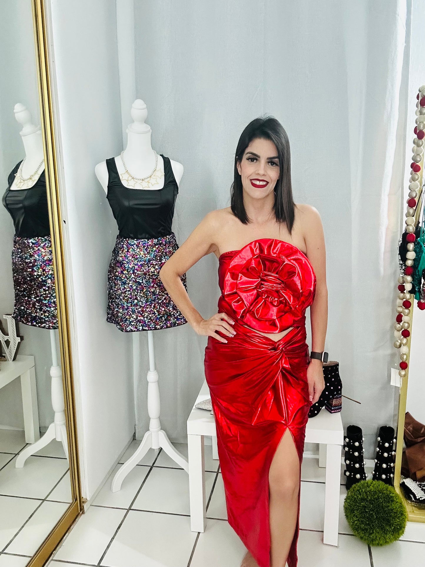 Flower Crop Top Red