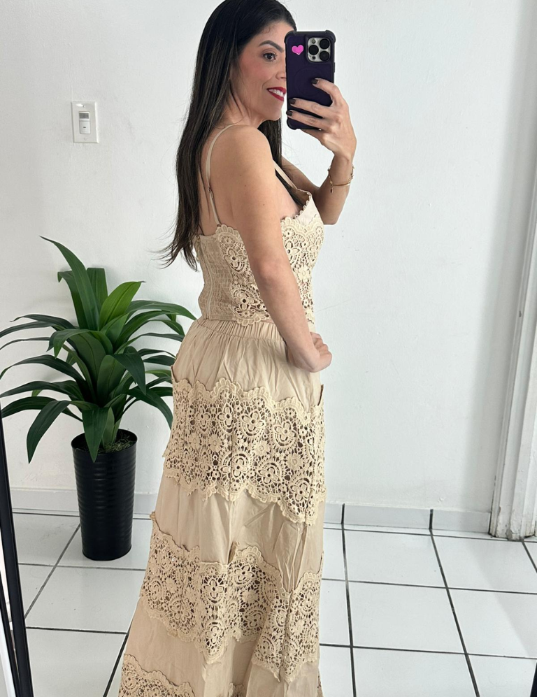 Beige Eyelet Skirt Set