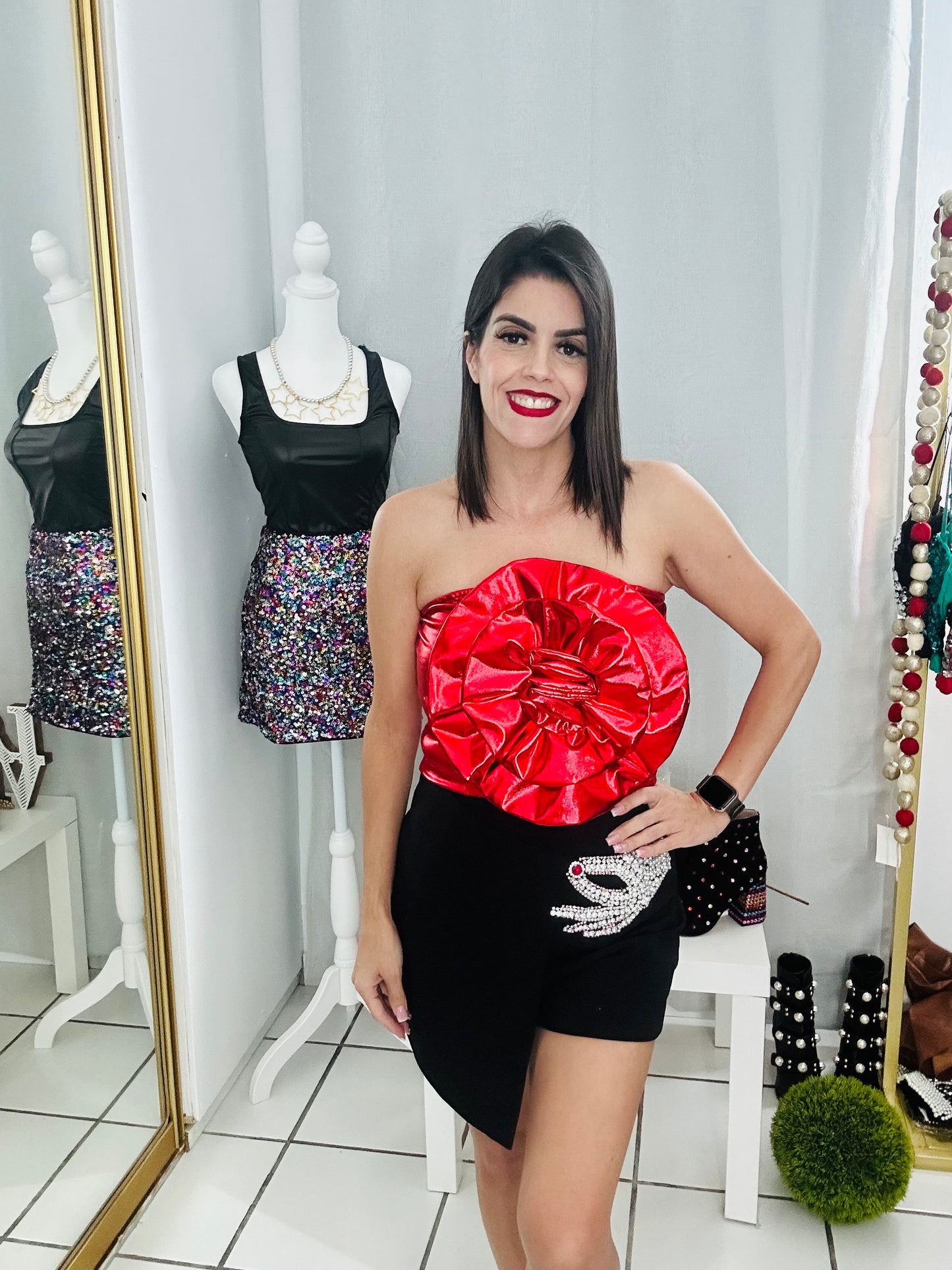 Flower Crop Top Red