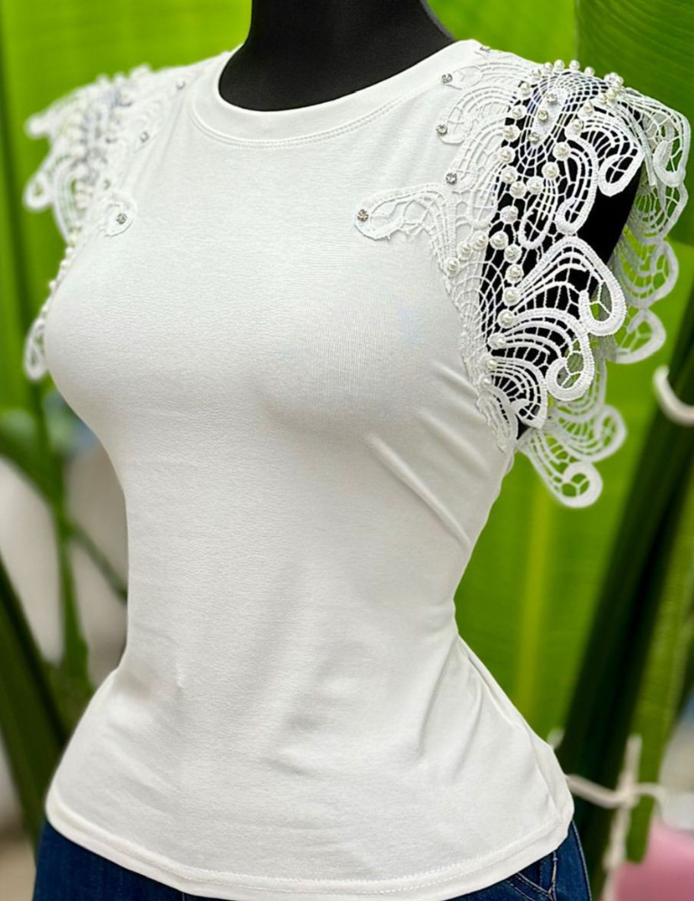 Short Laced Sleeve Top - White