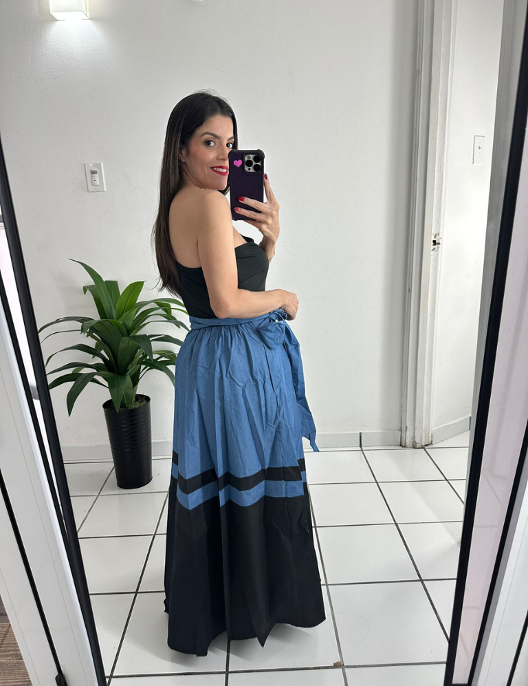 Denim & Black One Shoulder Dress