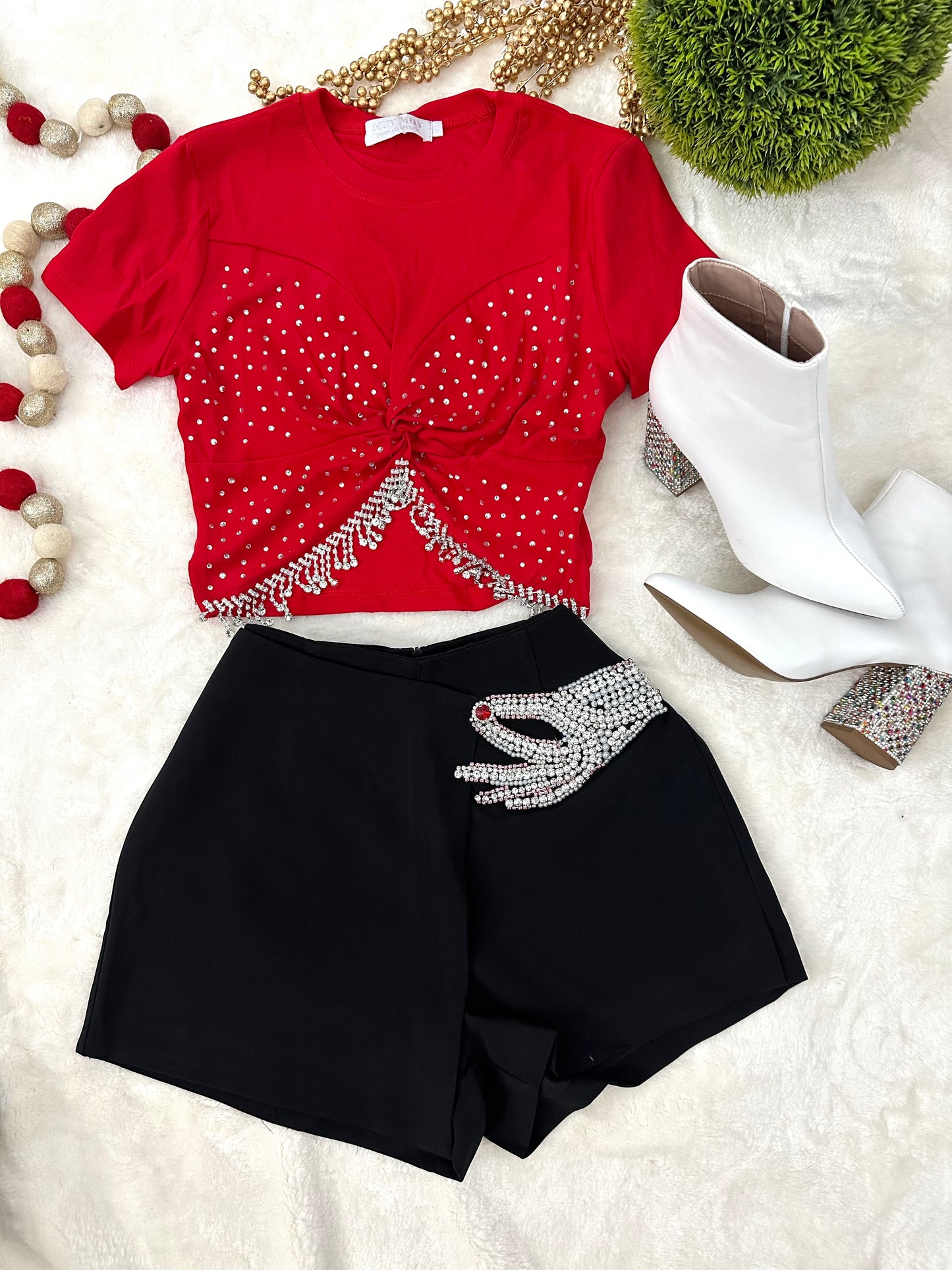 Black Rhinestone Skort