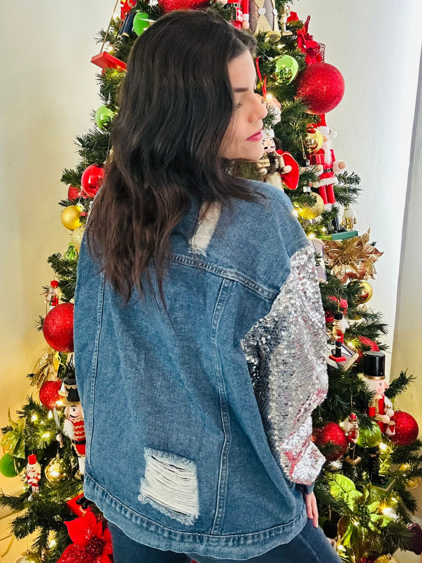 Silver Sequin Denim Jacket