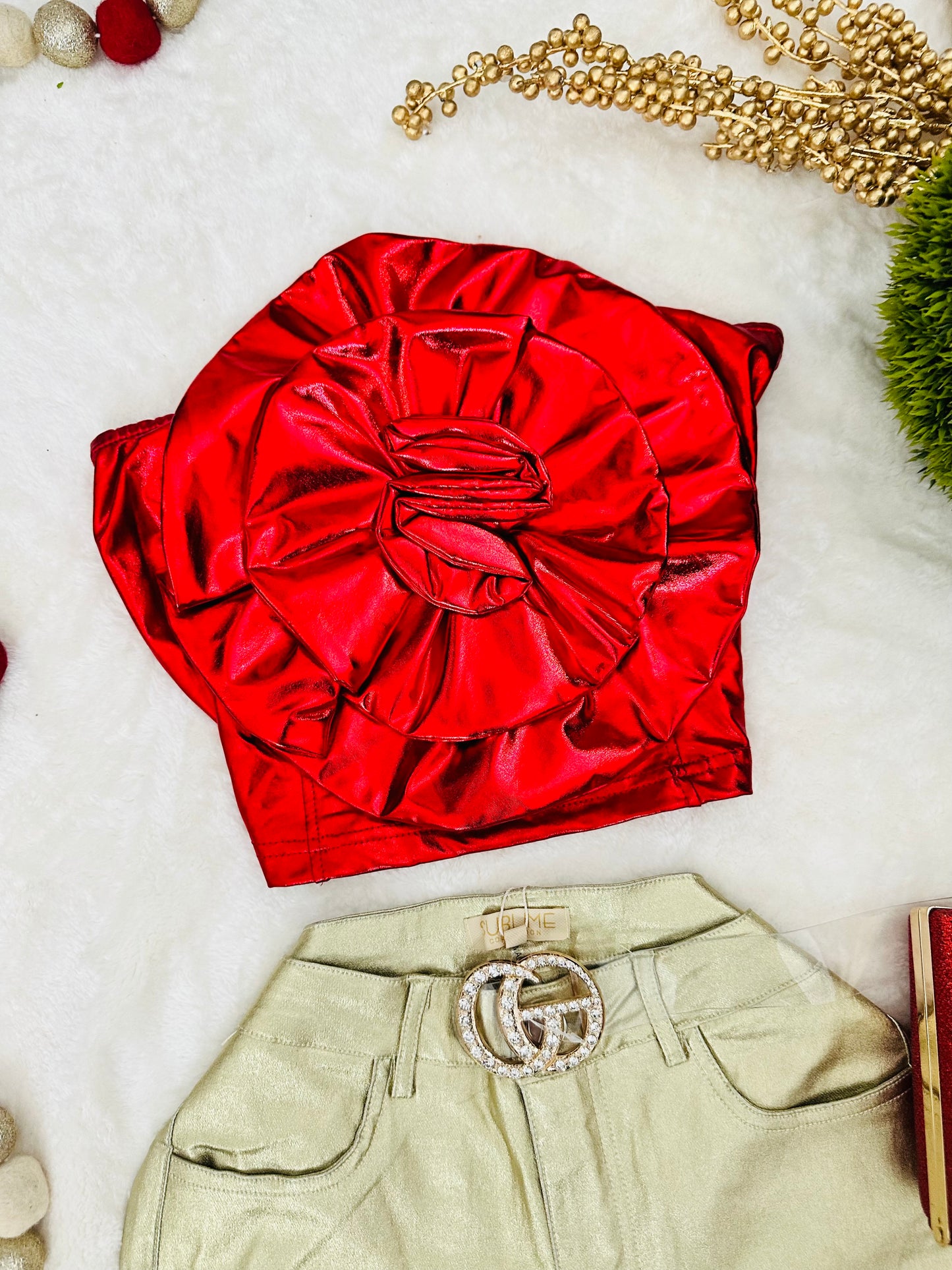 Flower Crop Top Red