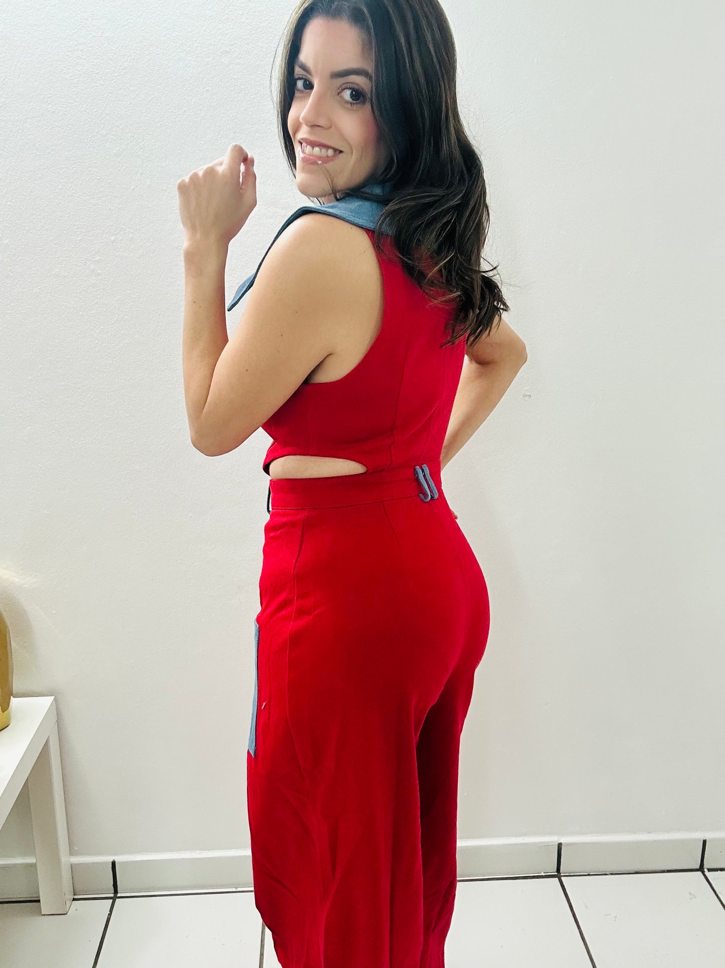 Color Block Red Jumpsuit
