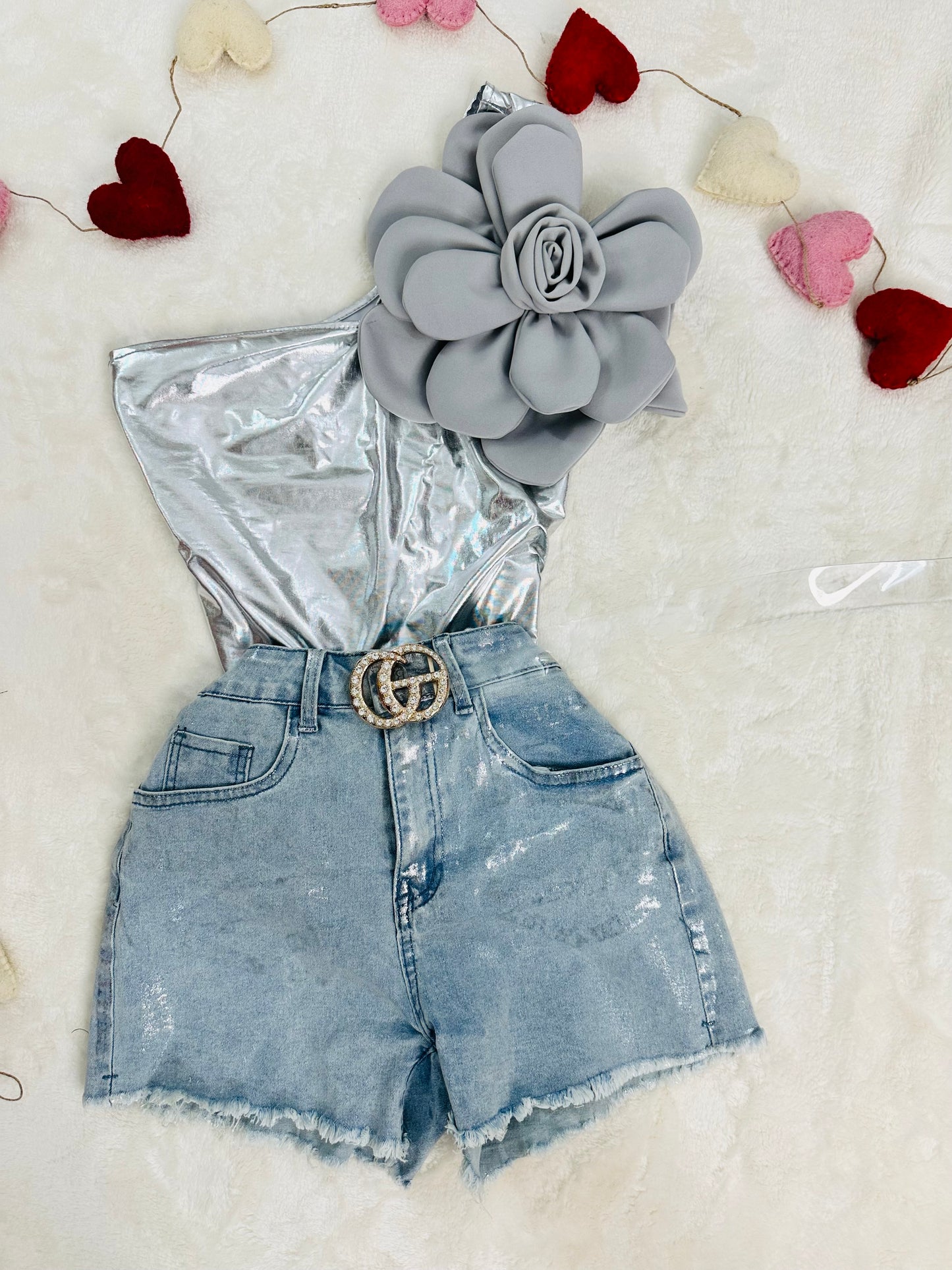 Silver Foil Short Jean