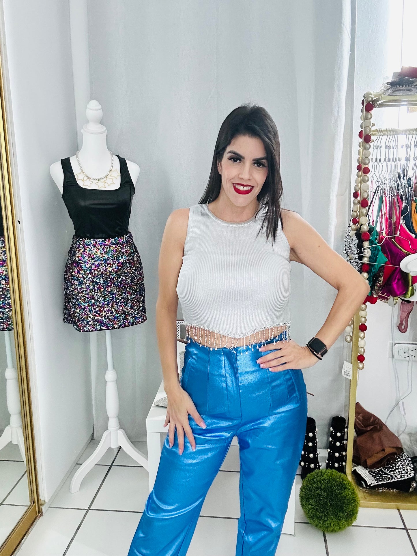 Silver Rhinestone Top