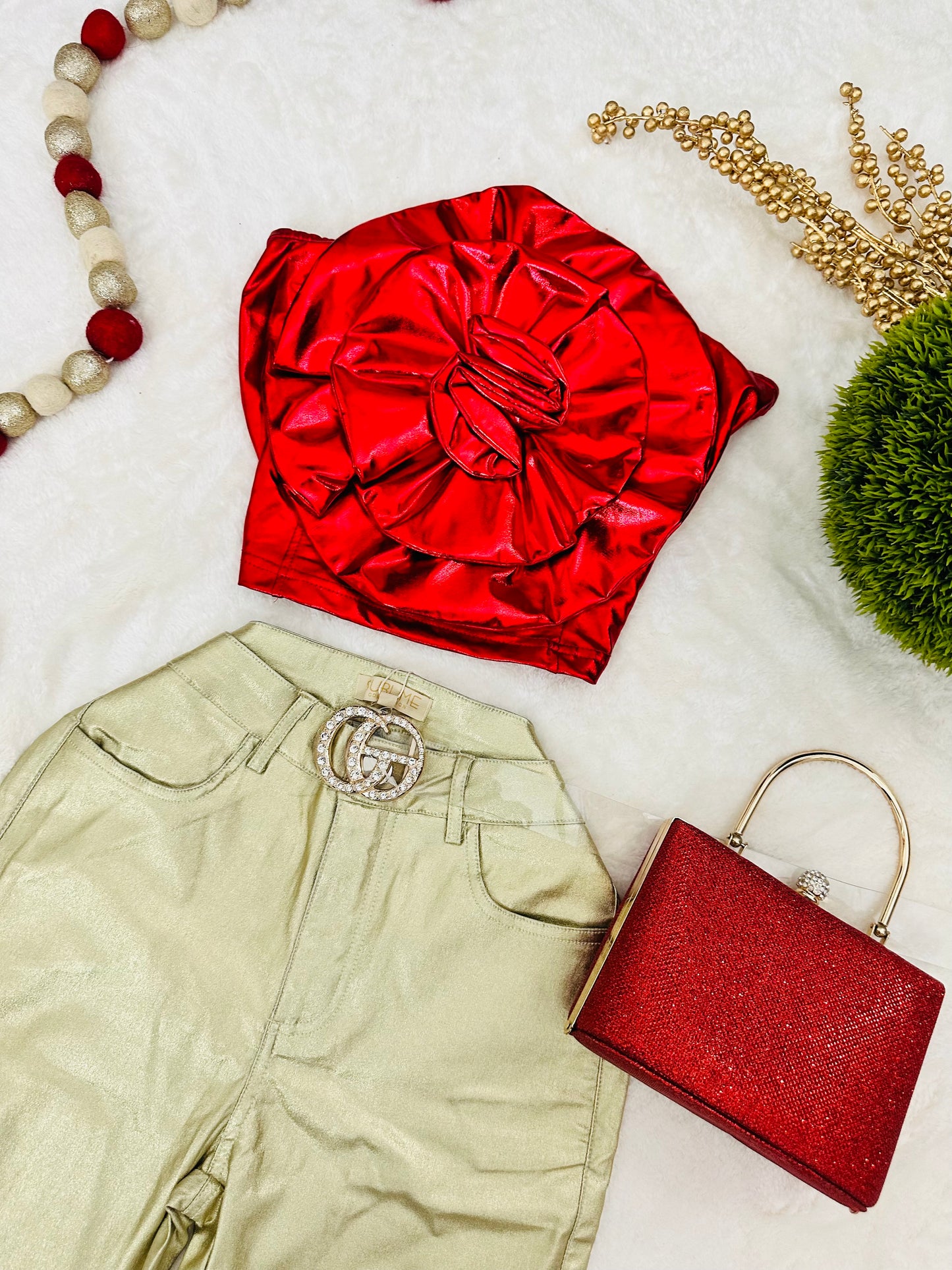 Flower Crop Top Red