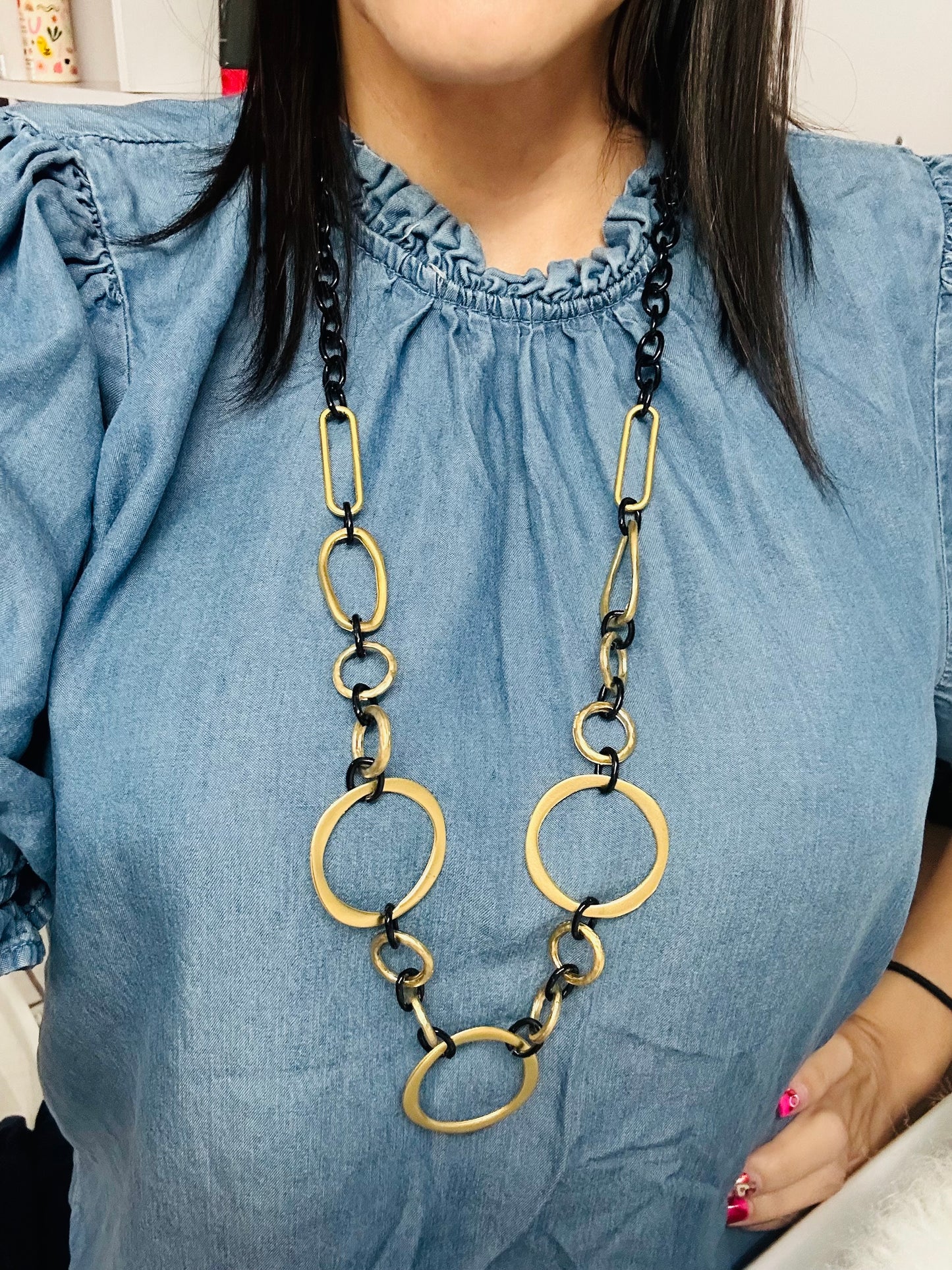 Loops Black & Gold Long Necklace