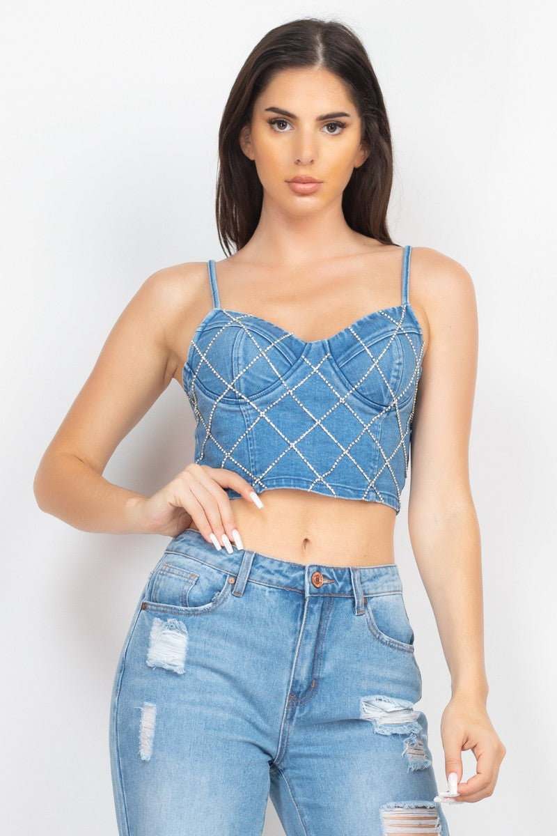 Rhinestone Denim Crop Top