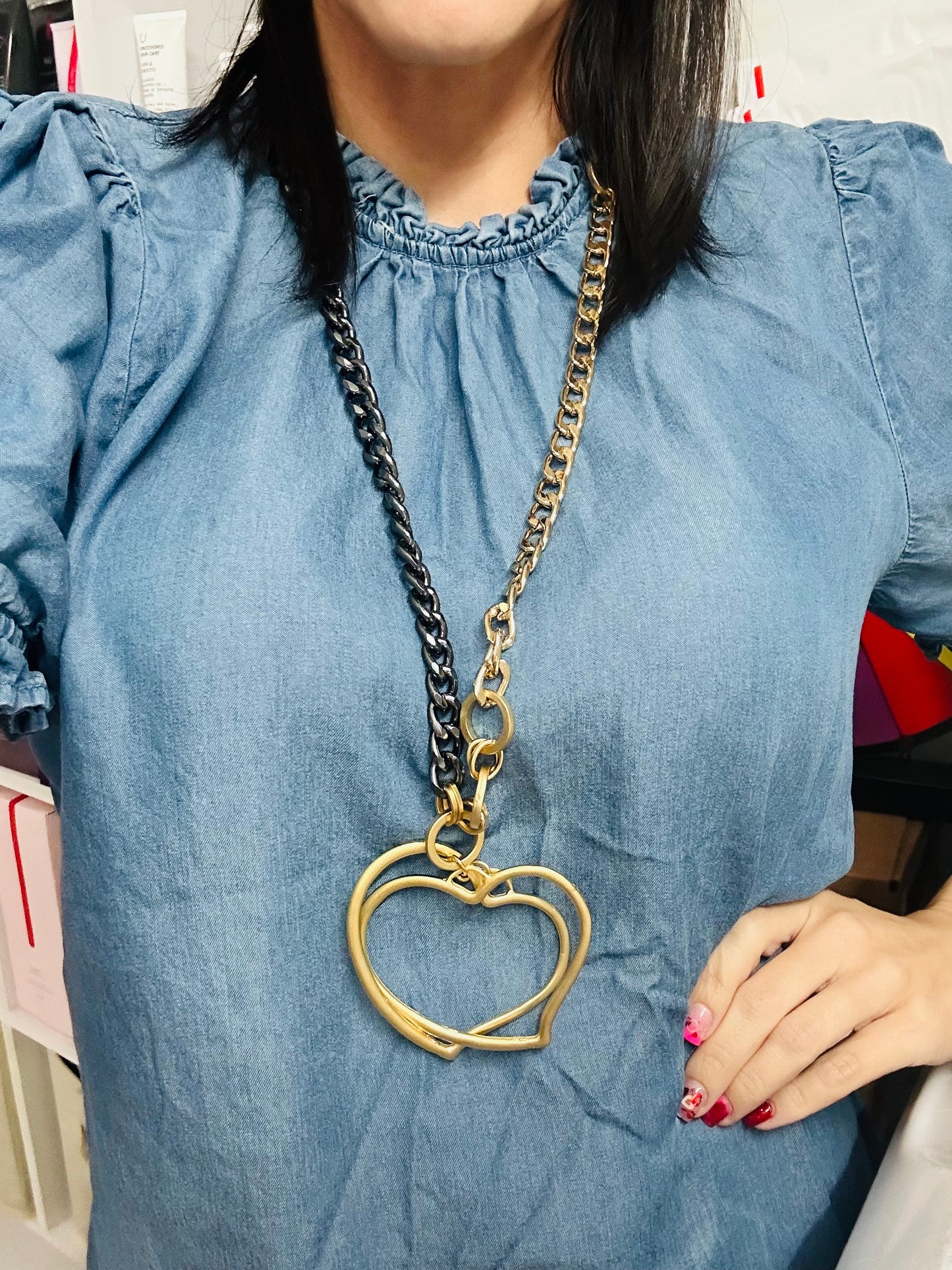 Double Hearts Long Necklace
