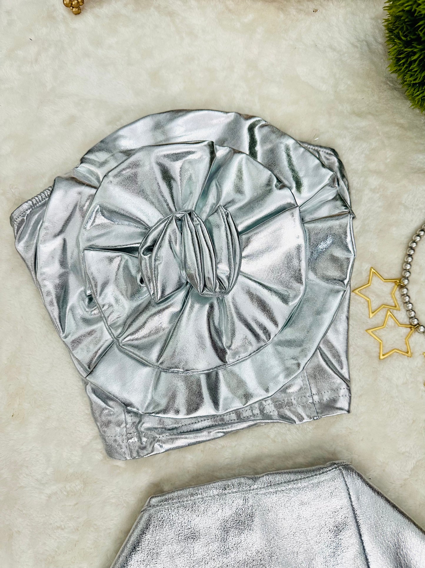 Flower Crop Top Silver