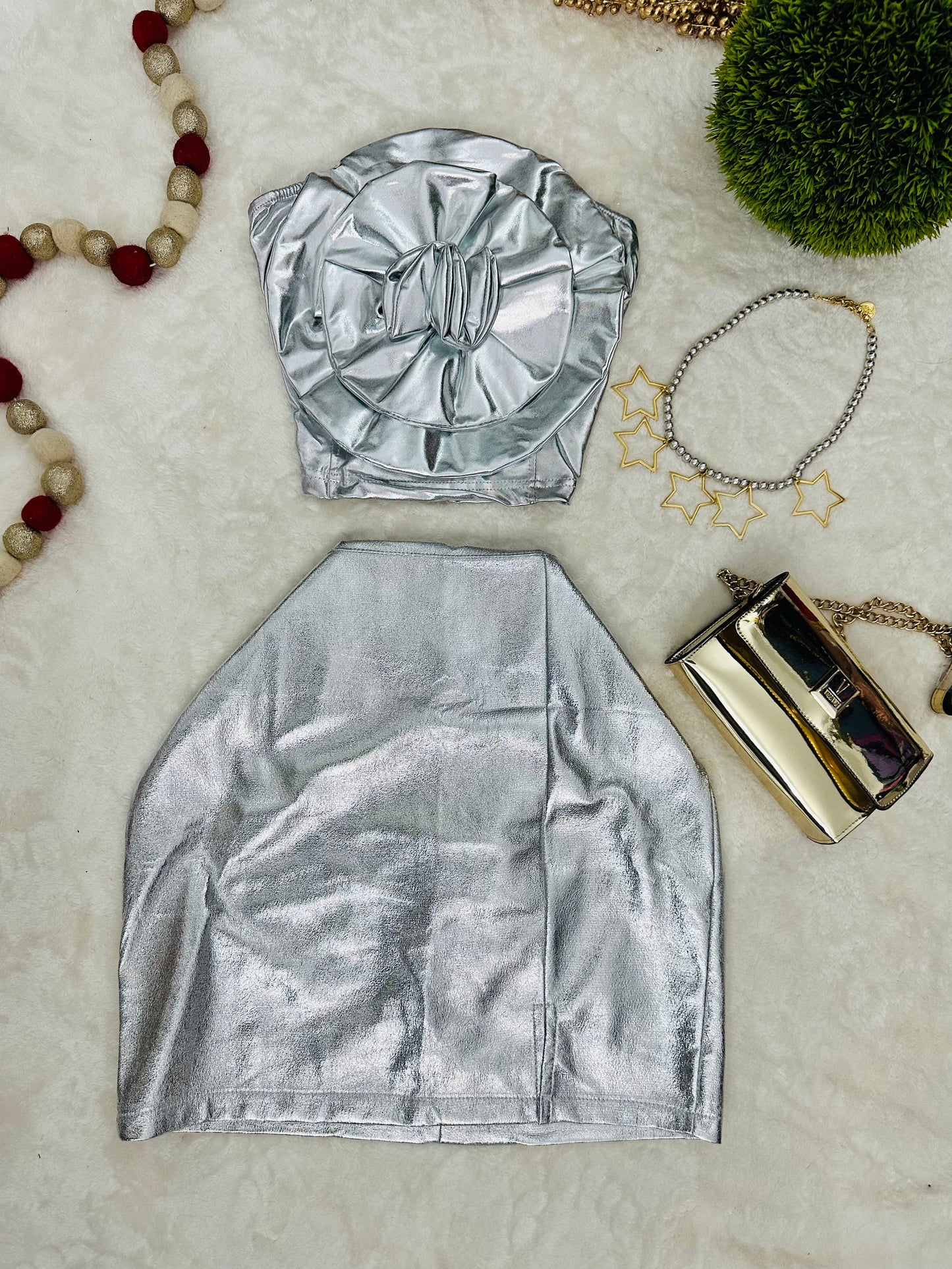 Flower Crop Top Silver