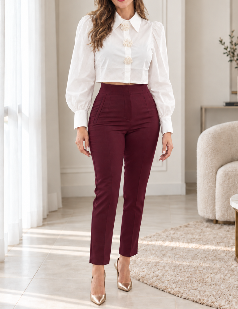 Zara Style High waist Pant burgundy