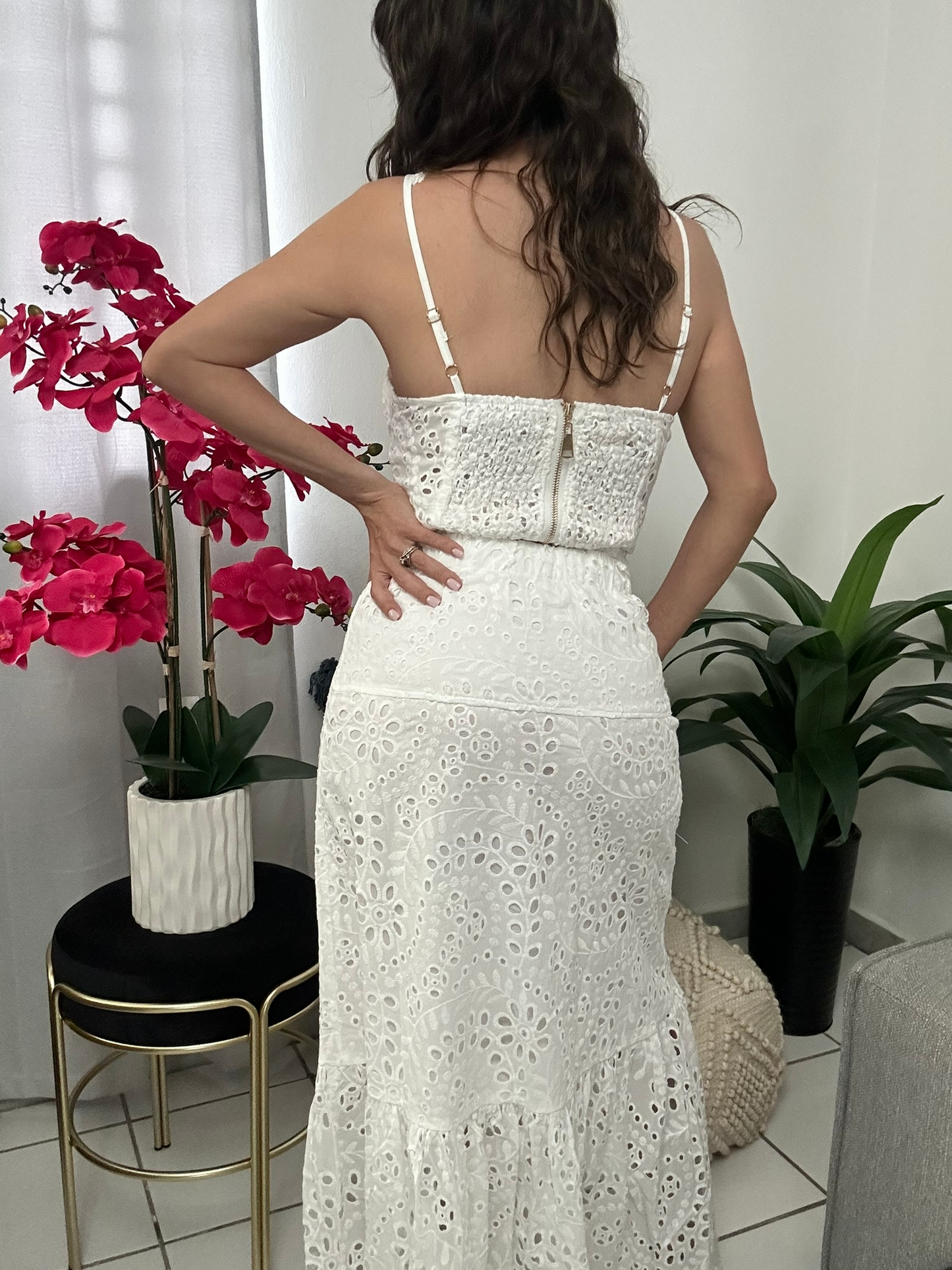 White Eyelet Skirt Set