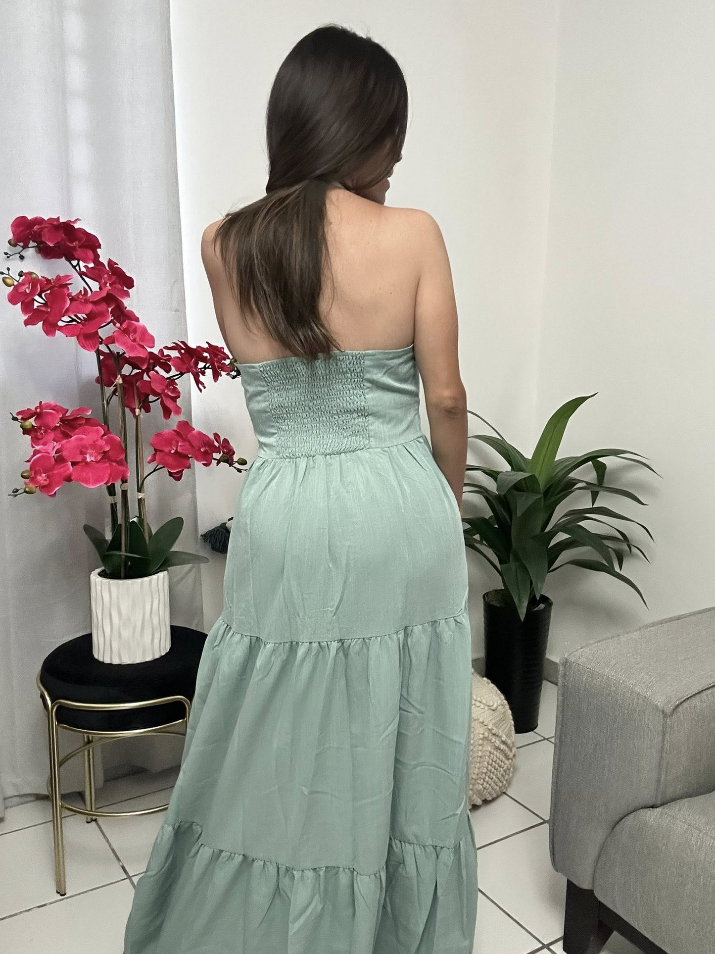Embroidery Detail Teal Dress