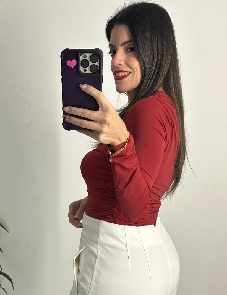 One shoulder long sleeve top - Red/brick