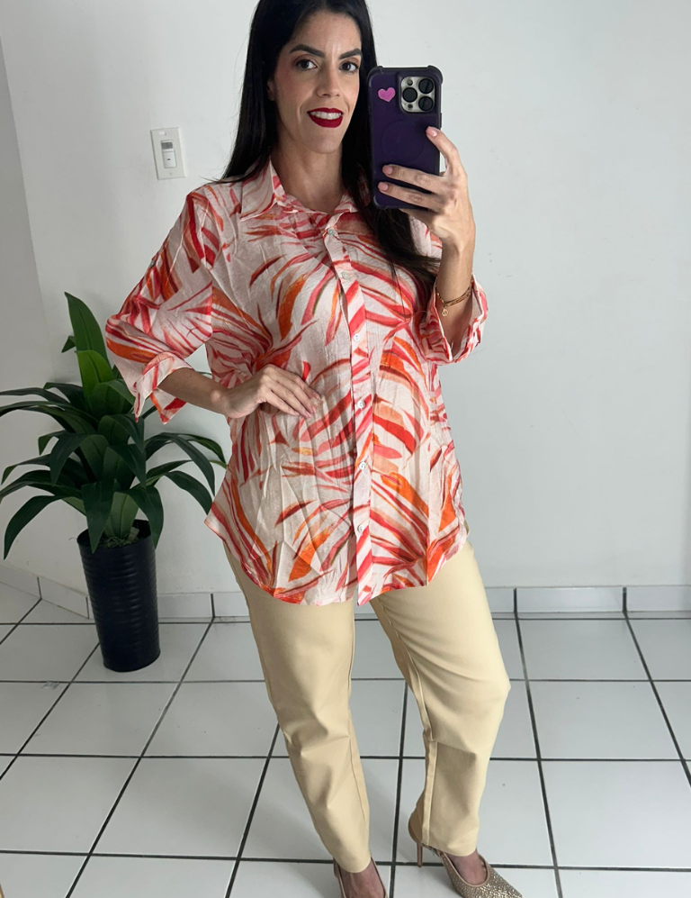 Leaves Print - Orange Top