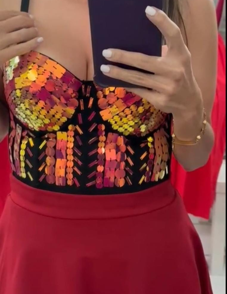 Rainbow Sequin Pattern Bustier Top