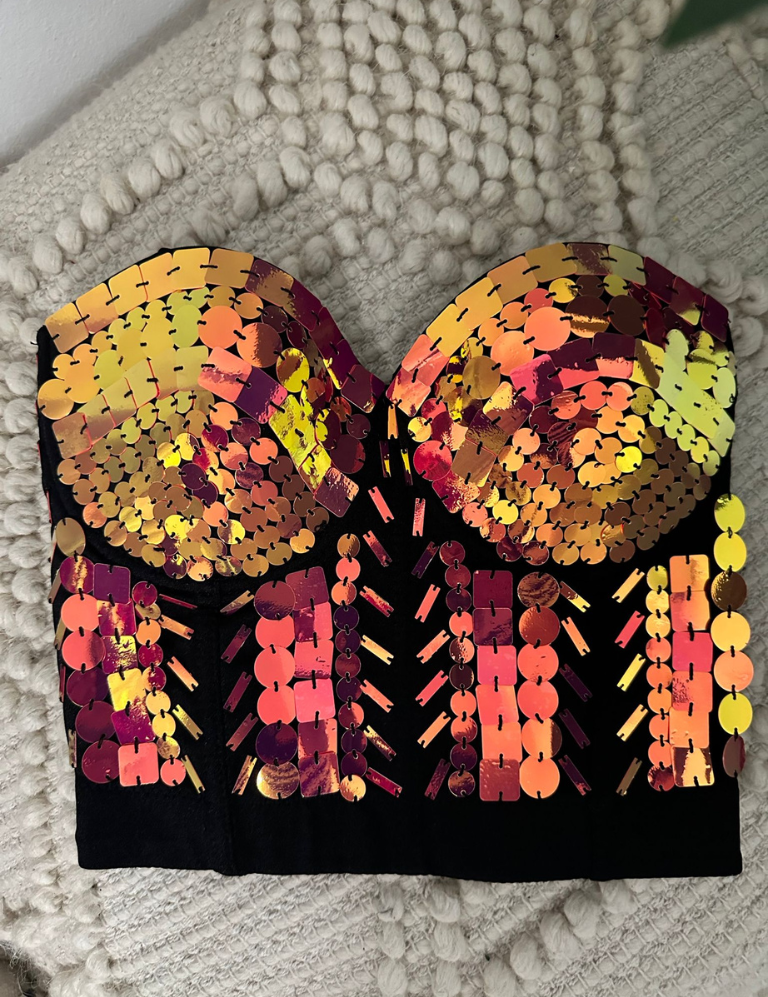 Rainbow Sequin Pattern Bustier Top