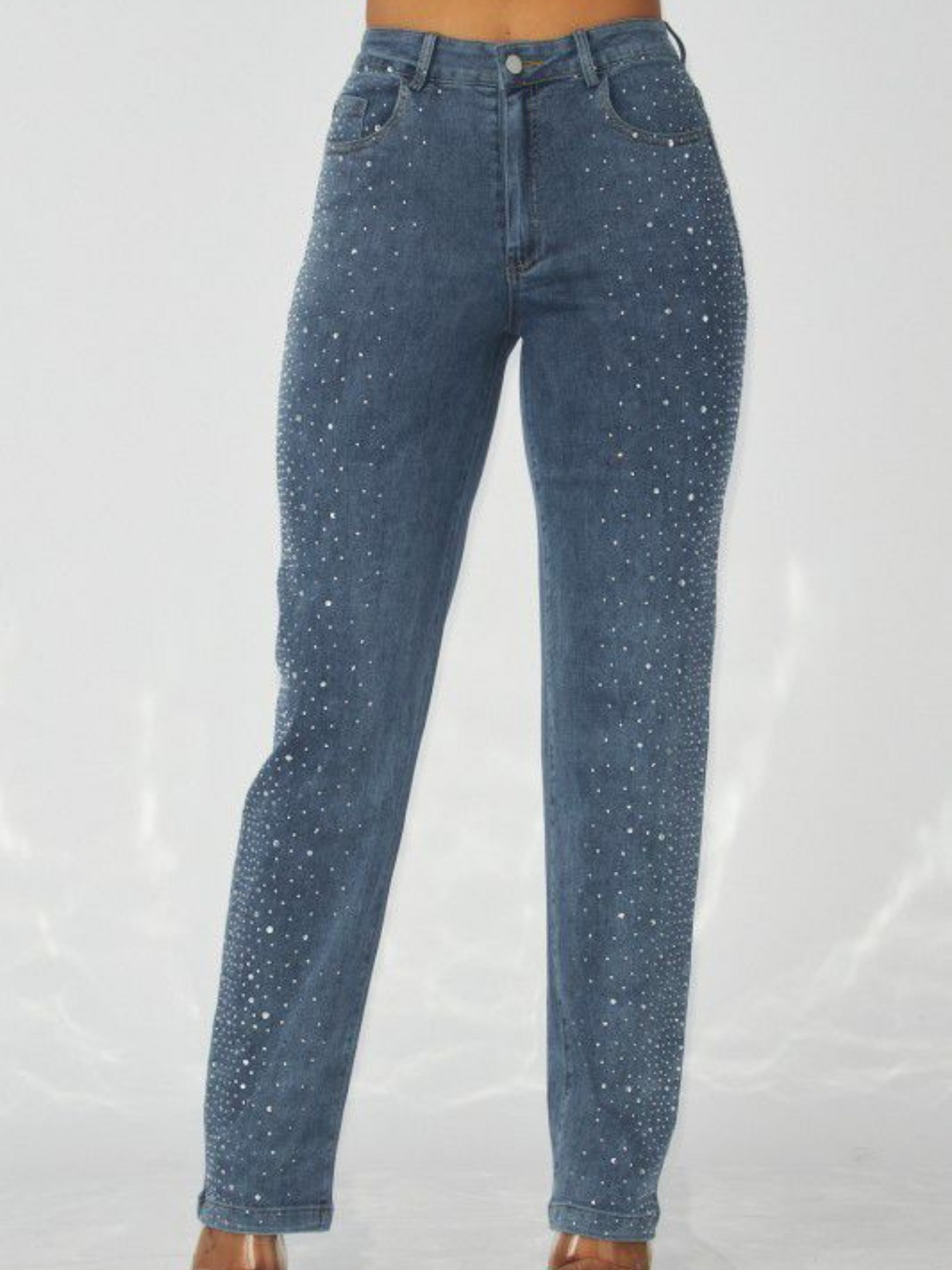 Rhinestones denim pants