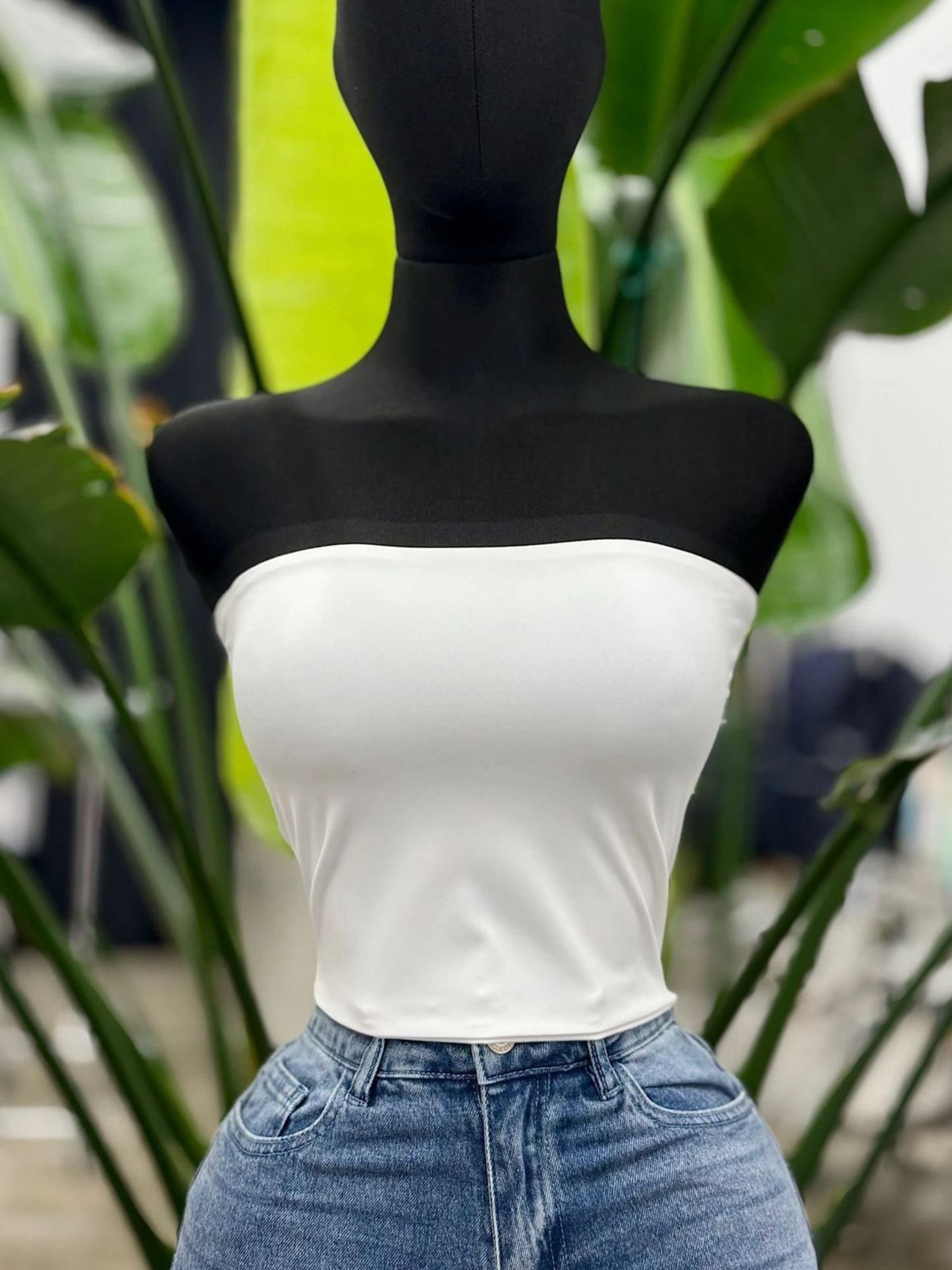White strapless basic top