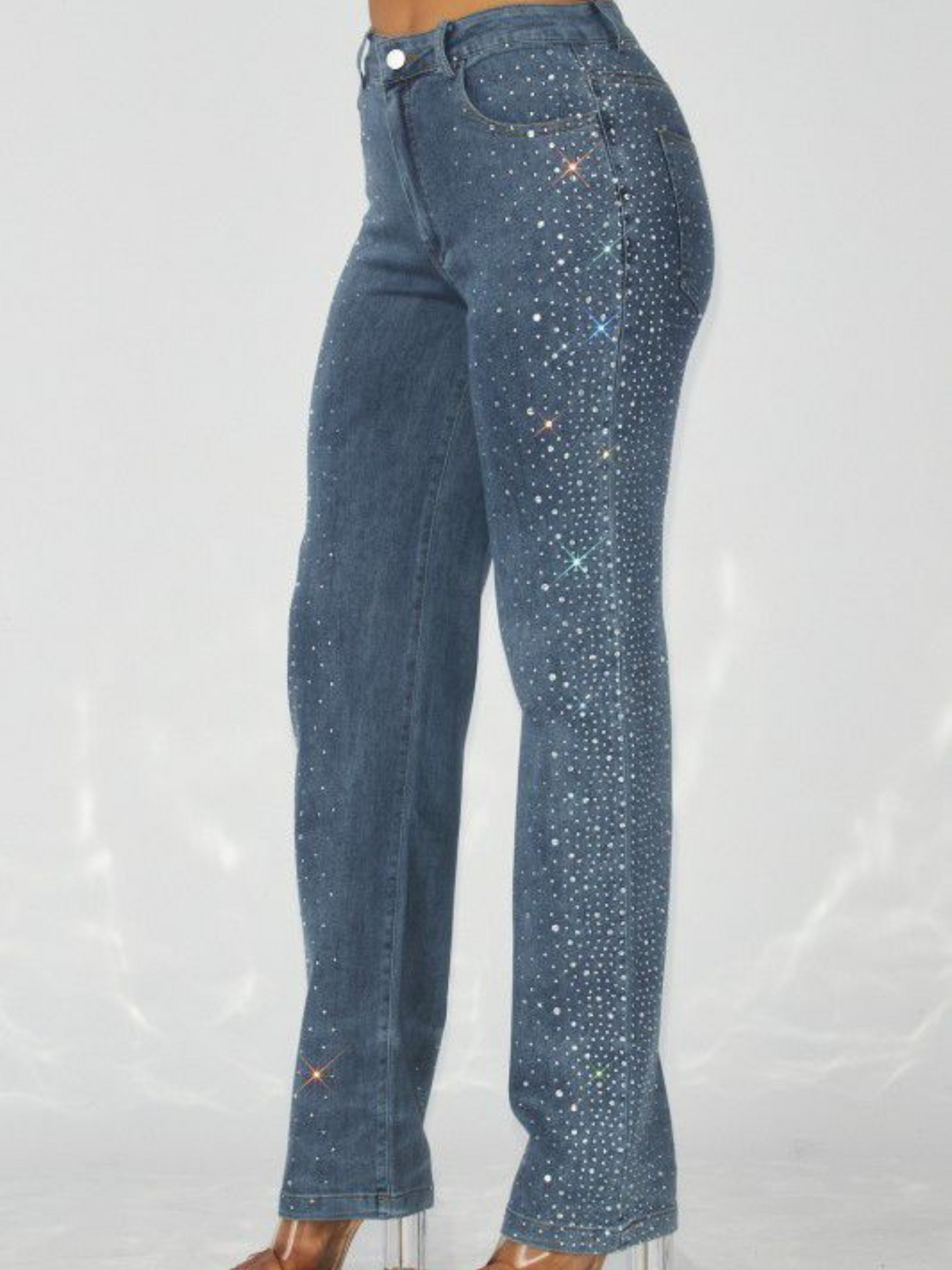 Rhinestones denim pants