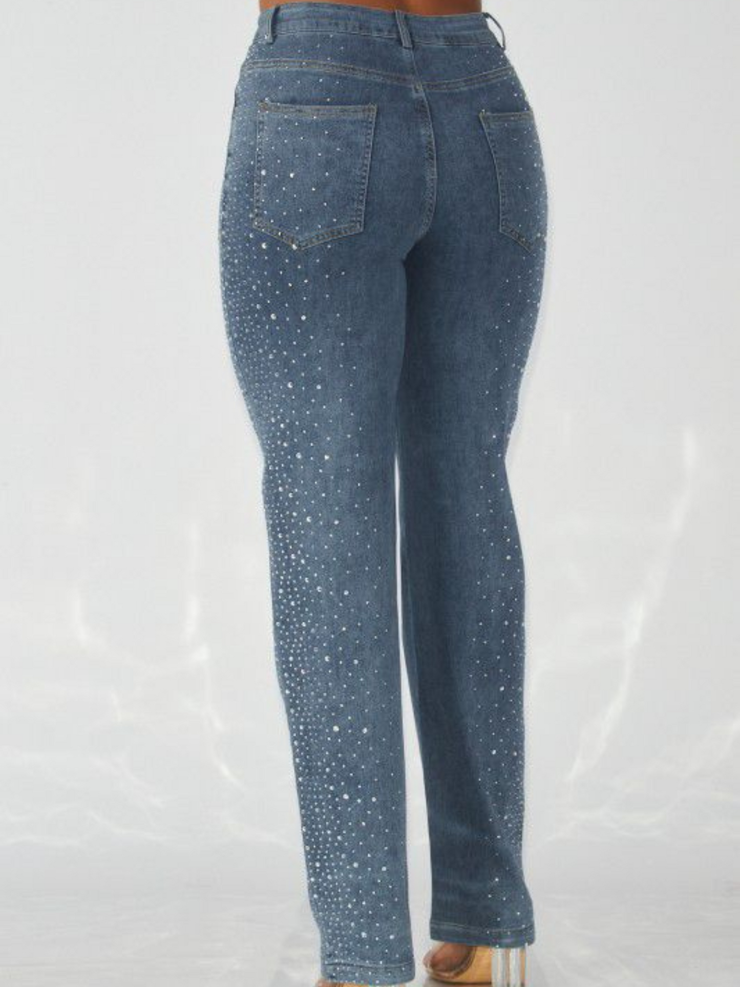 Rhinestones denim pants