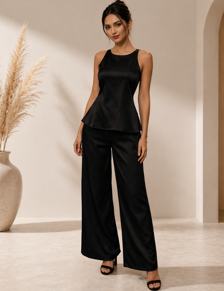 Soft Delicate Top & Pant Set Black