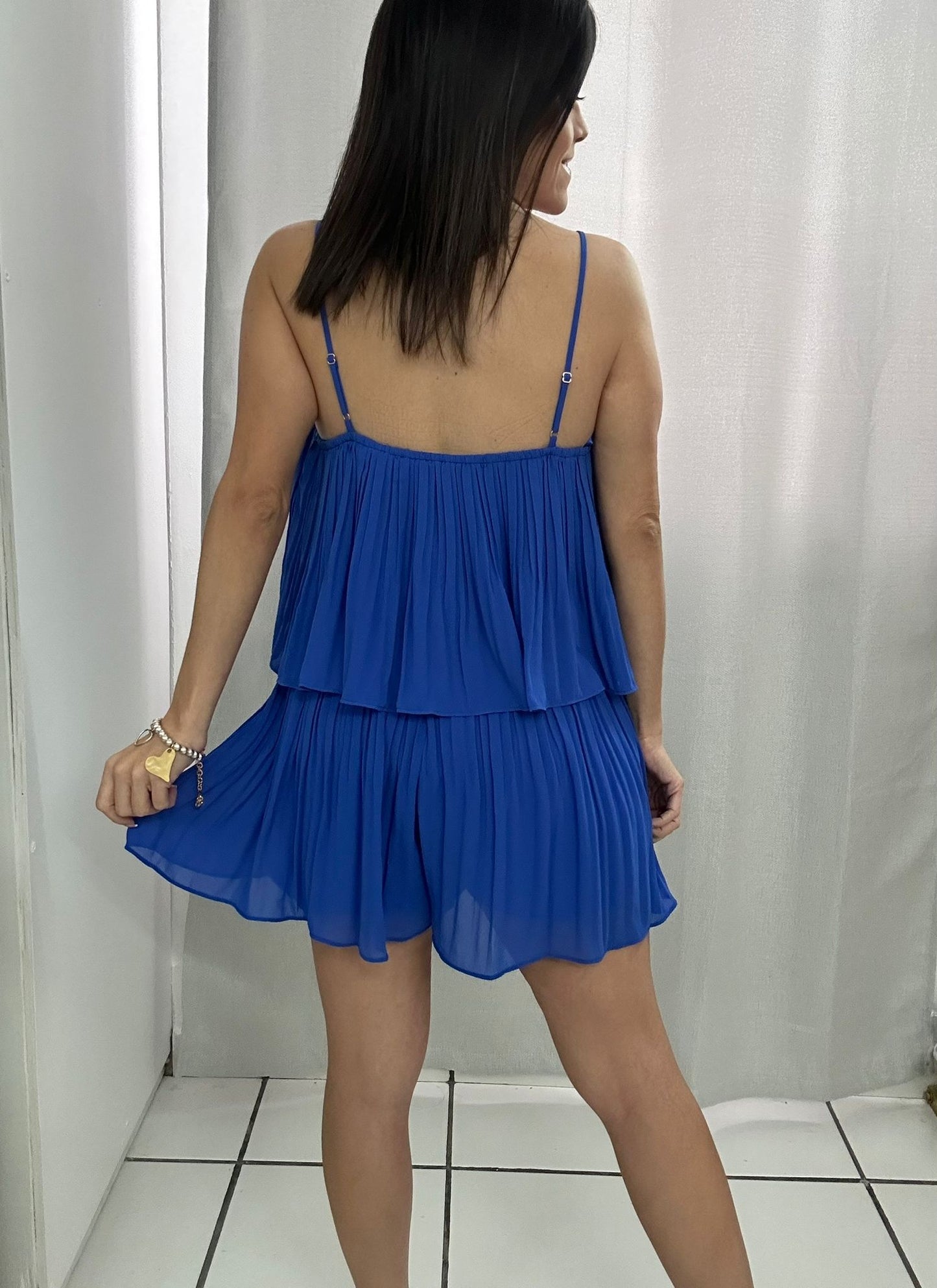 Short Pleated Romper Blue