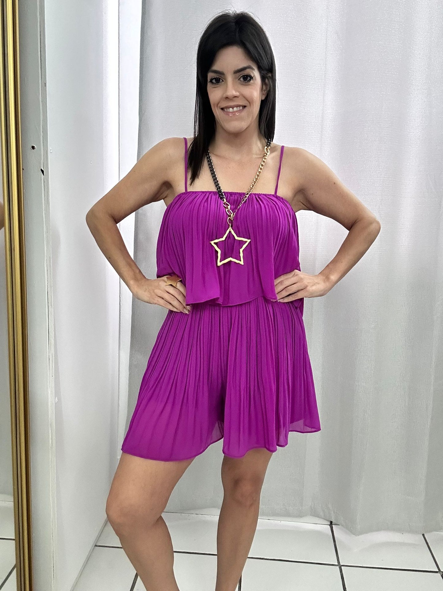 Short Pleated Romper Purple