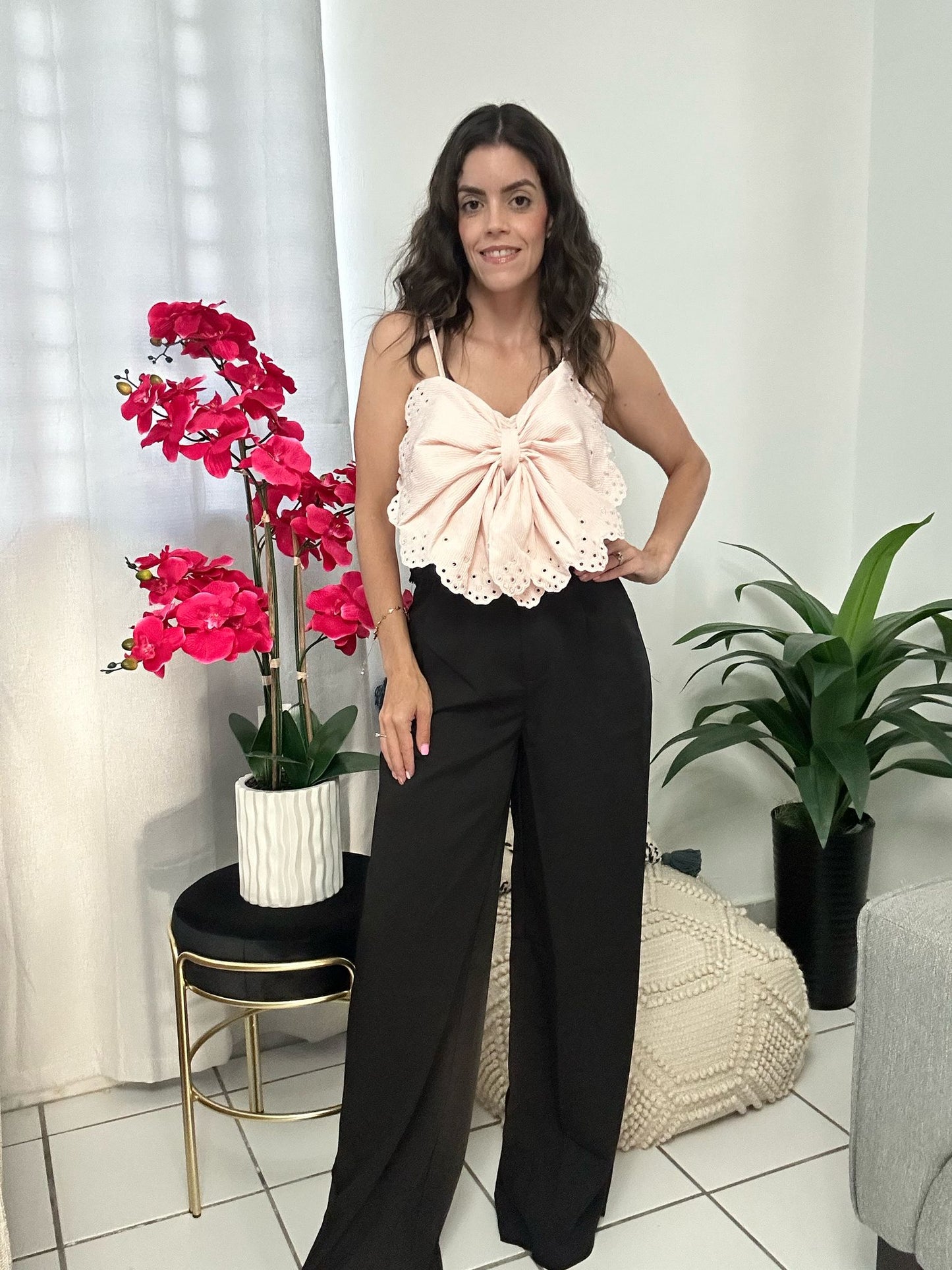 Casual Bow Crop Top Mauve