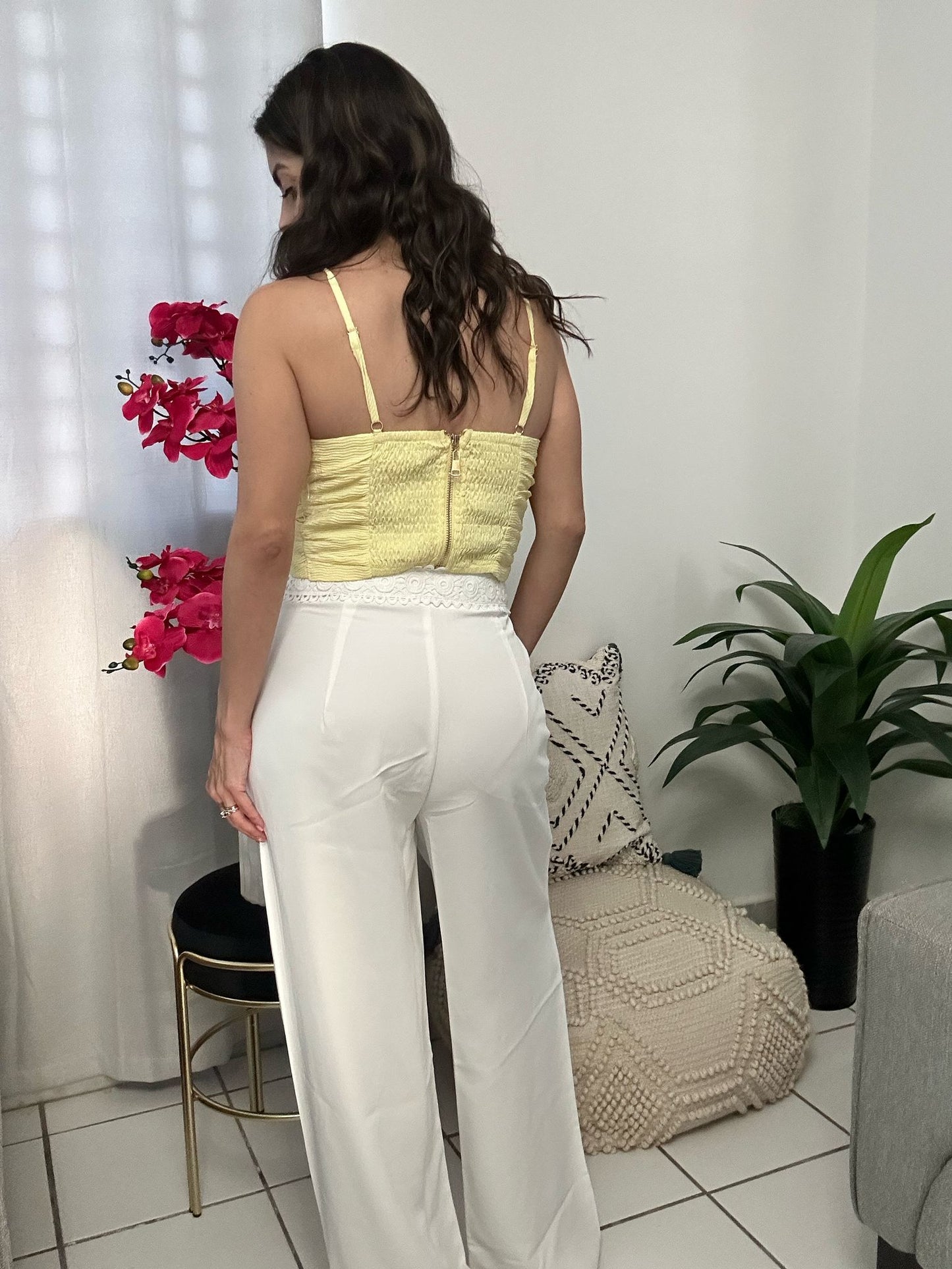 Casual Bow Crop Top Yellow