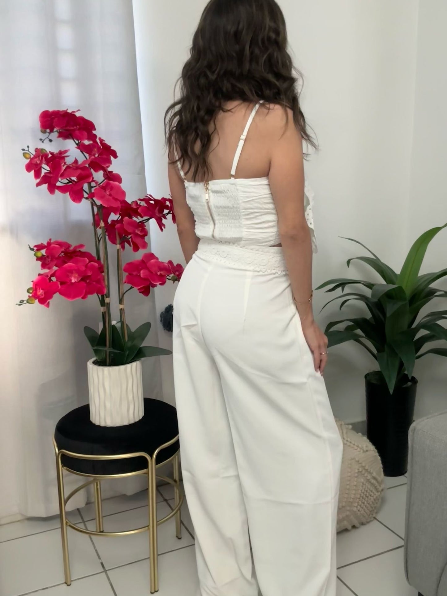 White Casual Bow Crop Top