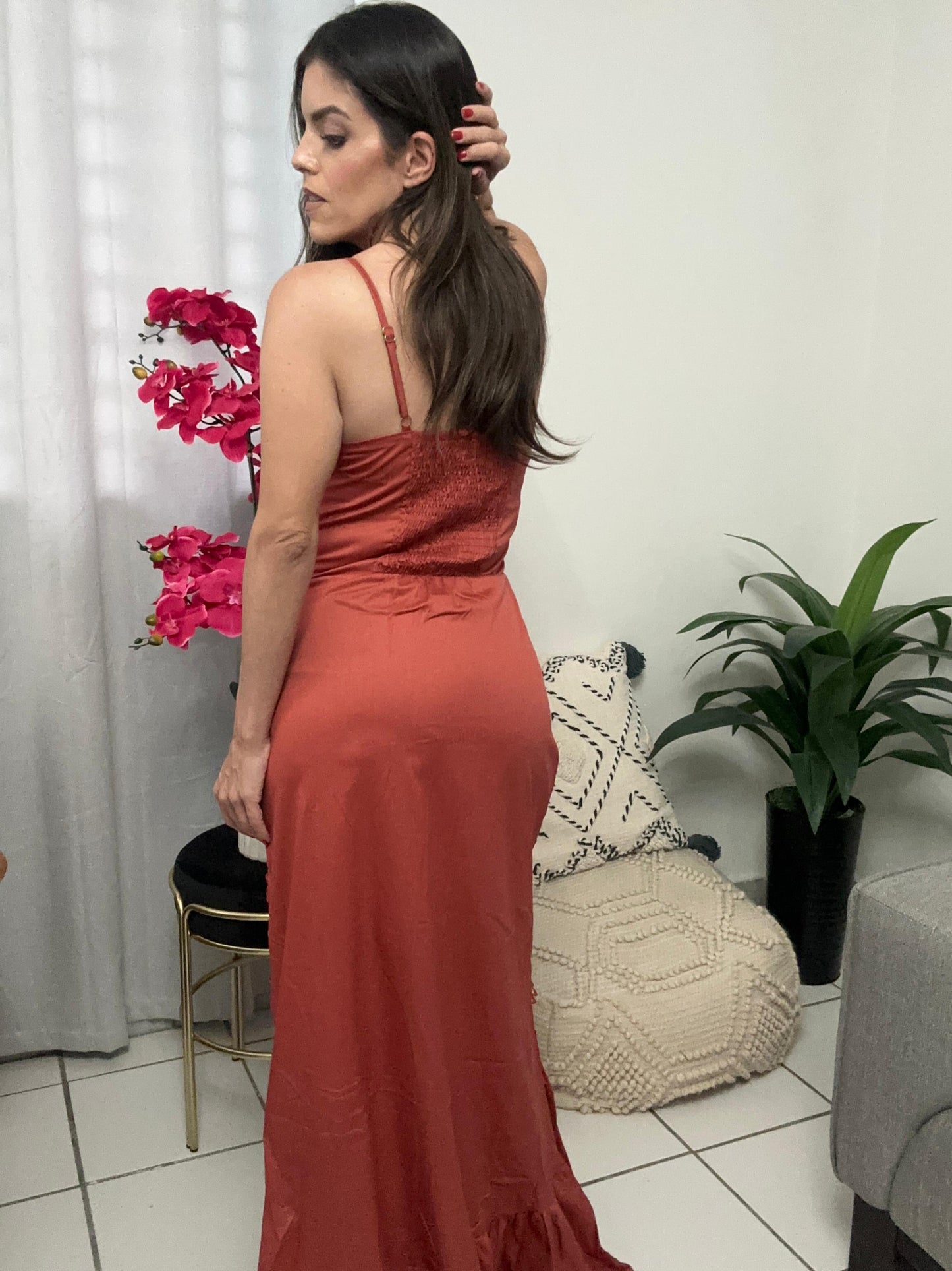 Brown embroidered casual dress