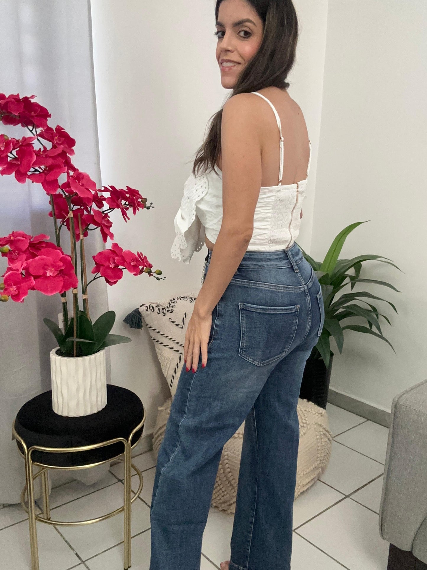 Rhinestones Heart Denim Jean