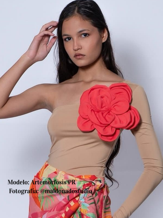 One shoulder Flower bodysuit
