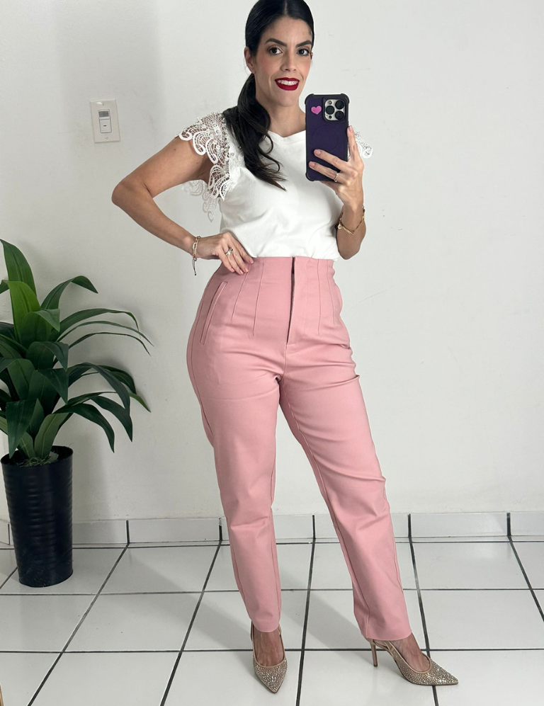 Zara-style high-waisted pink pants