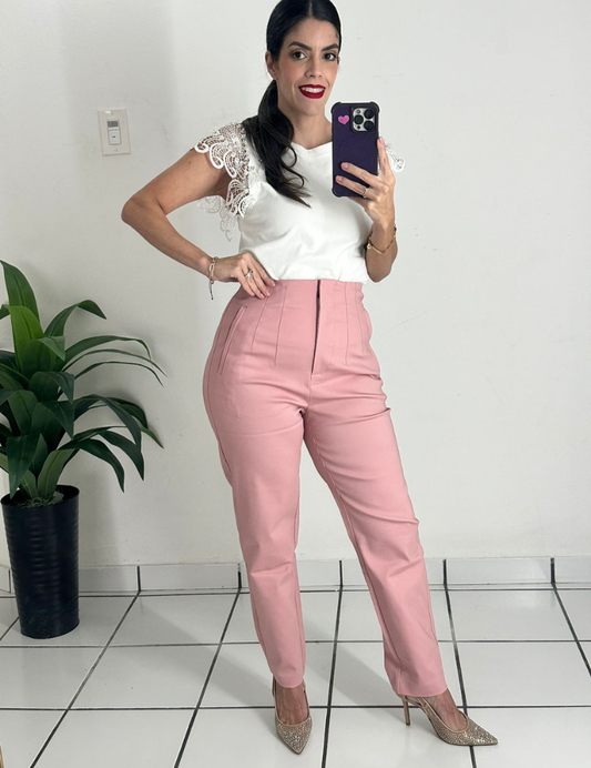 Zara-style high-waisted pink pants