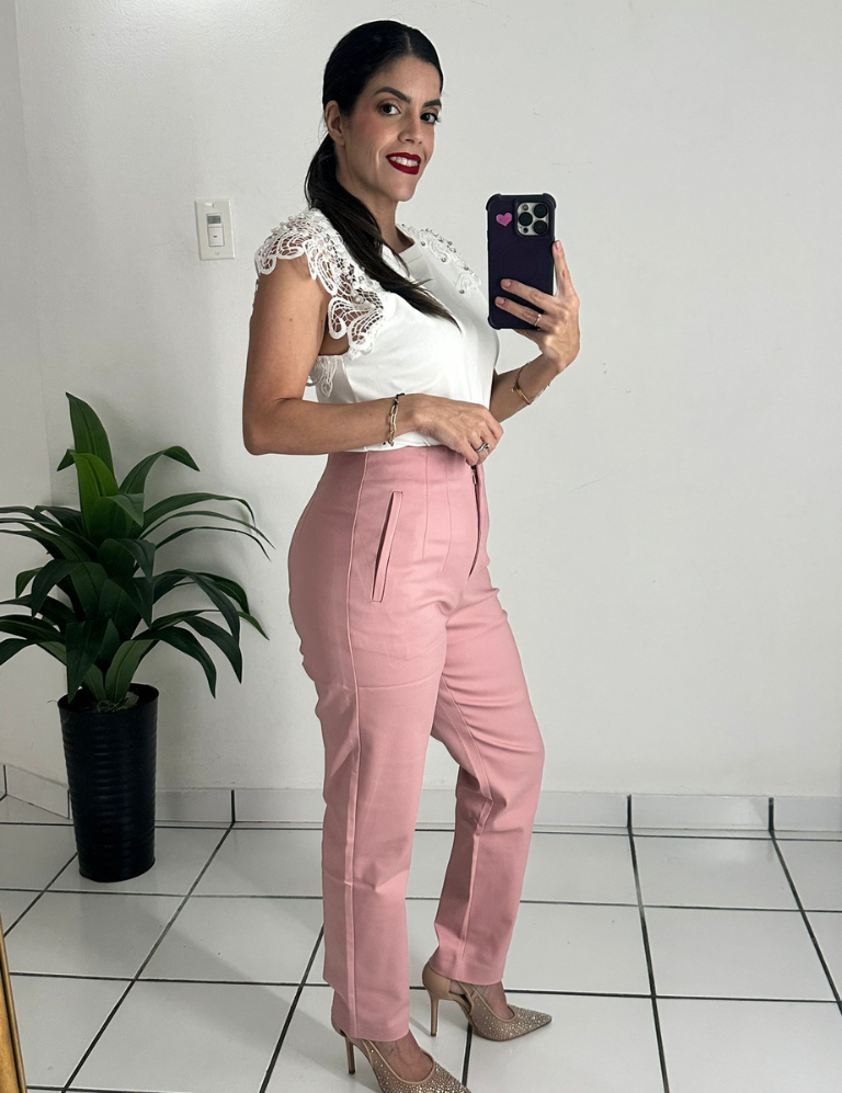 Zara-style high-waisted pink pants