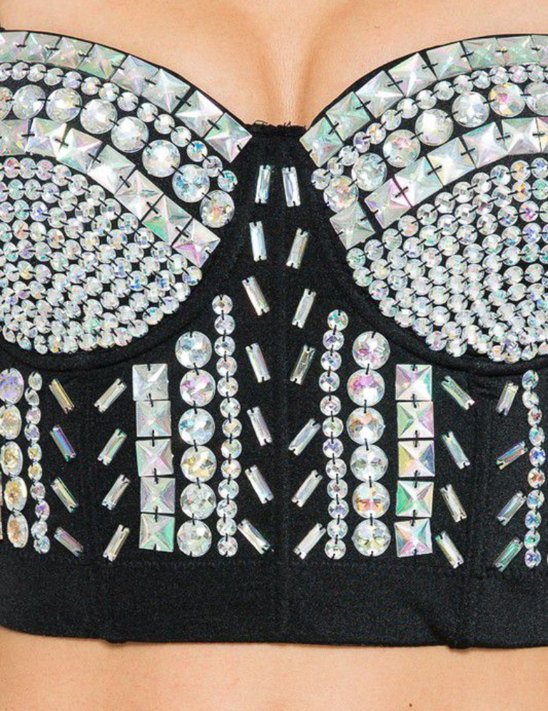 Rainbow Stones Pattern Crop Bustier Top