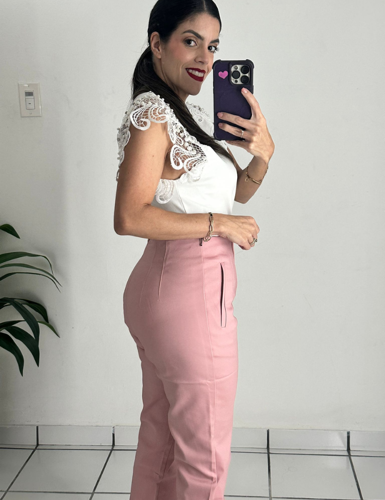Zara-style high-waisted pink pants