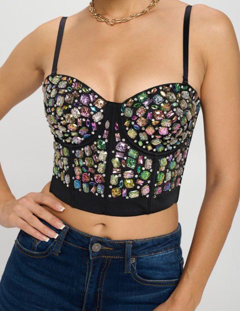 Mix Multi Color Rainbow Stones Bustier Top