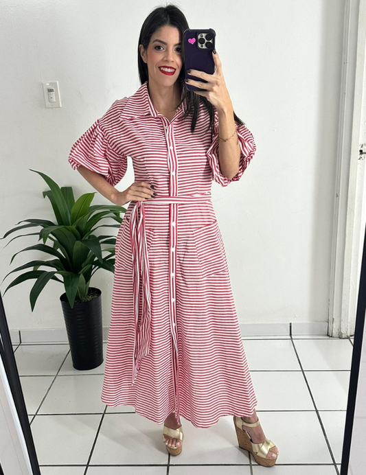 Bubble Sleeves Red Stripes Dress