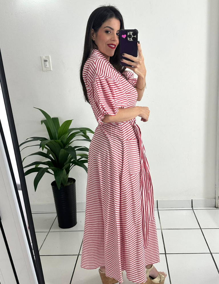 Bubble Sleeves Red Stripes Dress