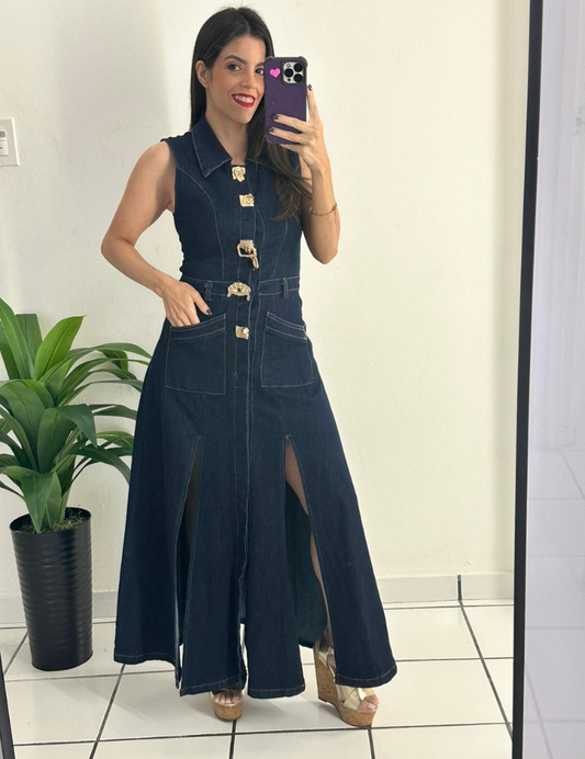 Denim Gold Details Dress