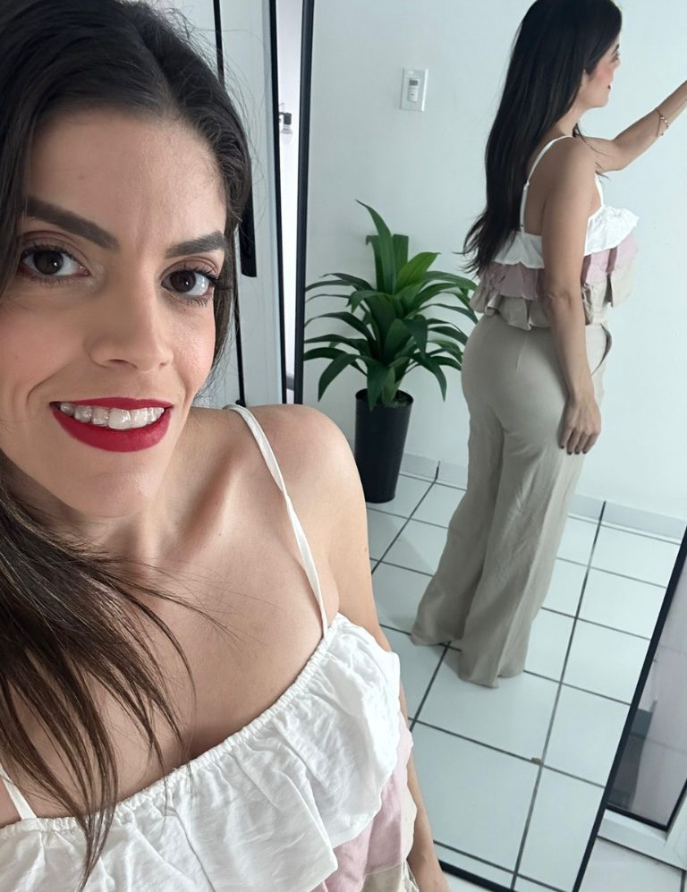 Ruffled Top and Pants Set Natural