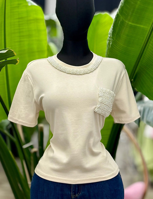 Beige Pearl Pocket Top