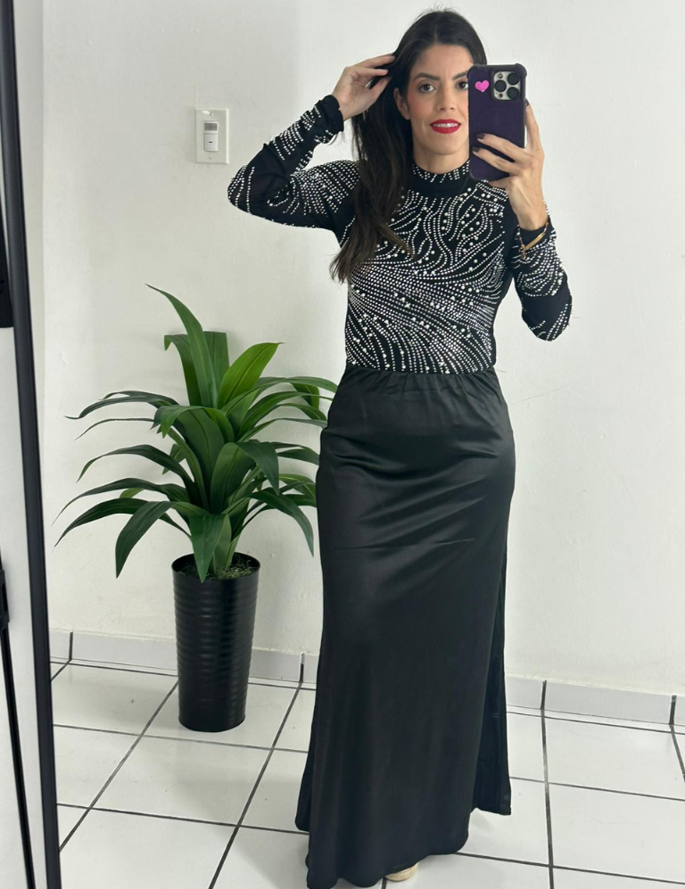 Satin A-Line Midi Skirt - Black