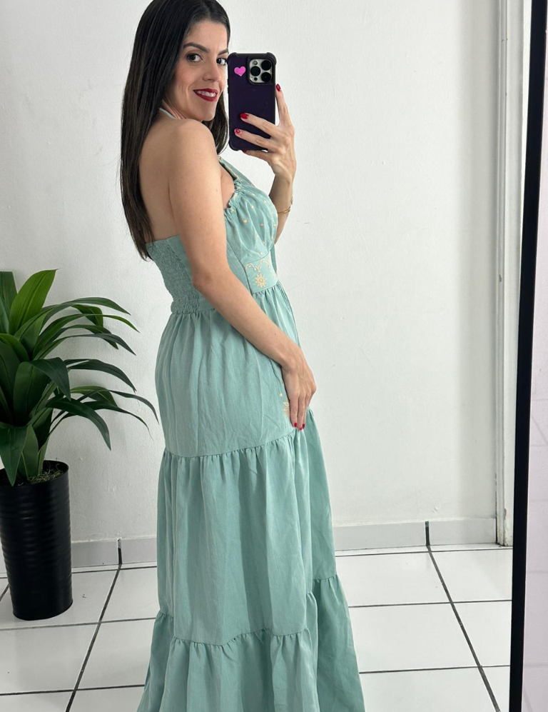 Embroidery Detail Teal Dress